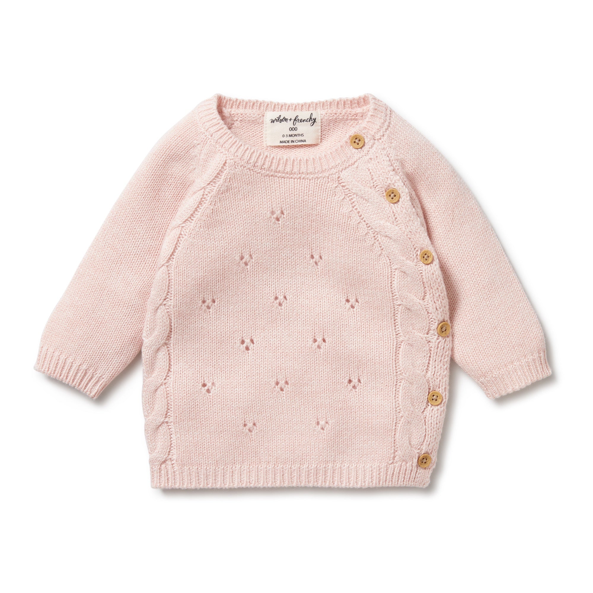 PINK KNITTED POINTELLE KIMONO CARDIGAN