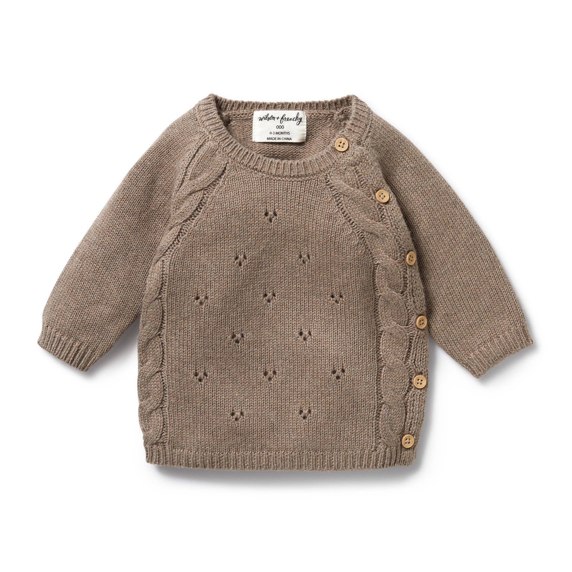 WALNUT KNITTED POINTELLE KIMONO CARDIGAN