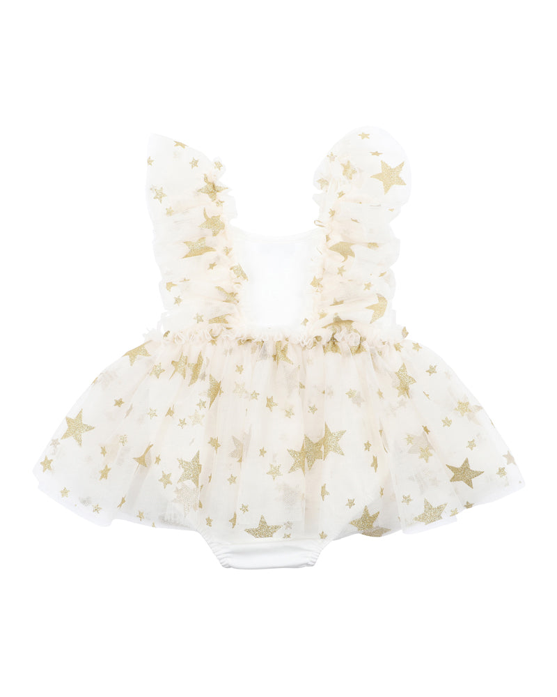 PARTY GLITTER STAR OVERLAY DRESS