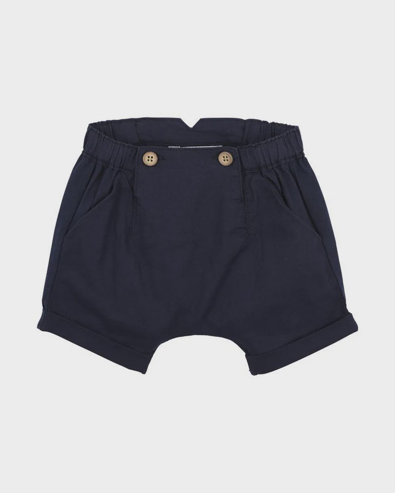 NAVY LINEN BLEND SHORTS