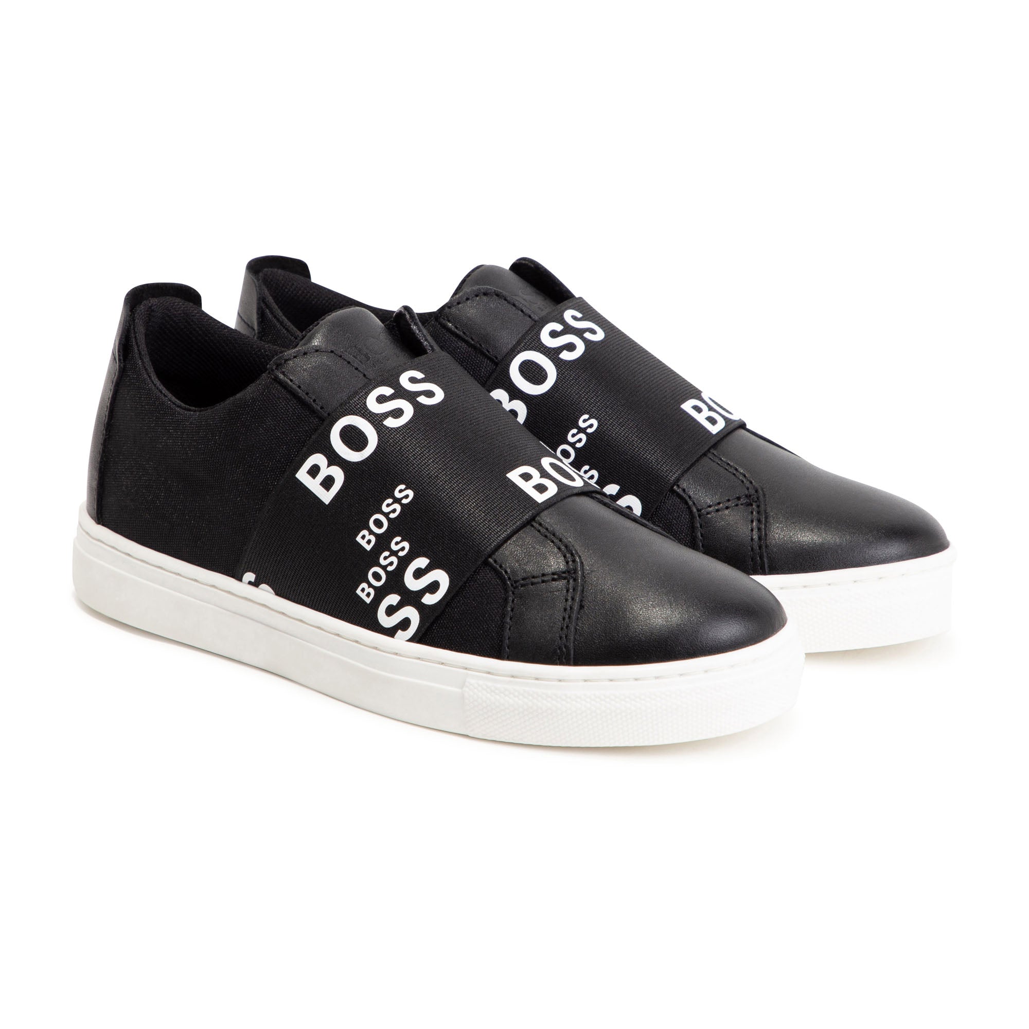 HB BLACK LEATHER TRAINERS-BOSS ALLOVER