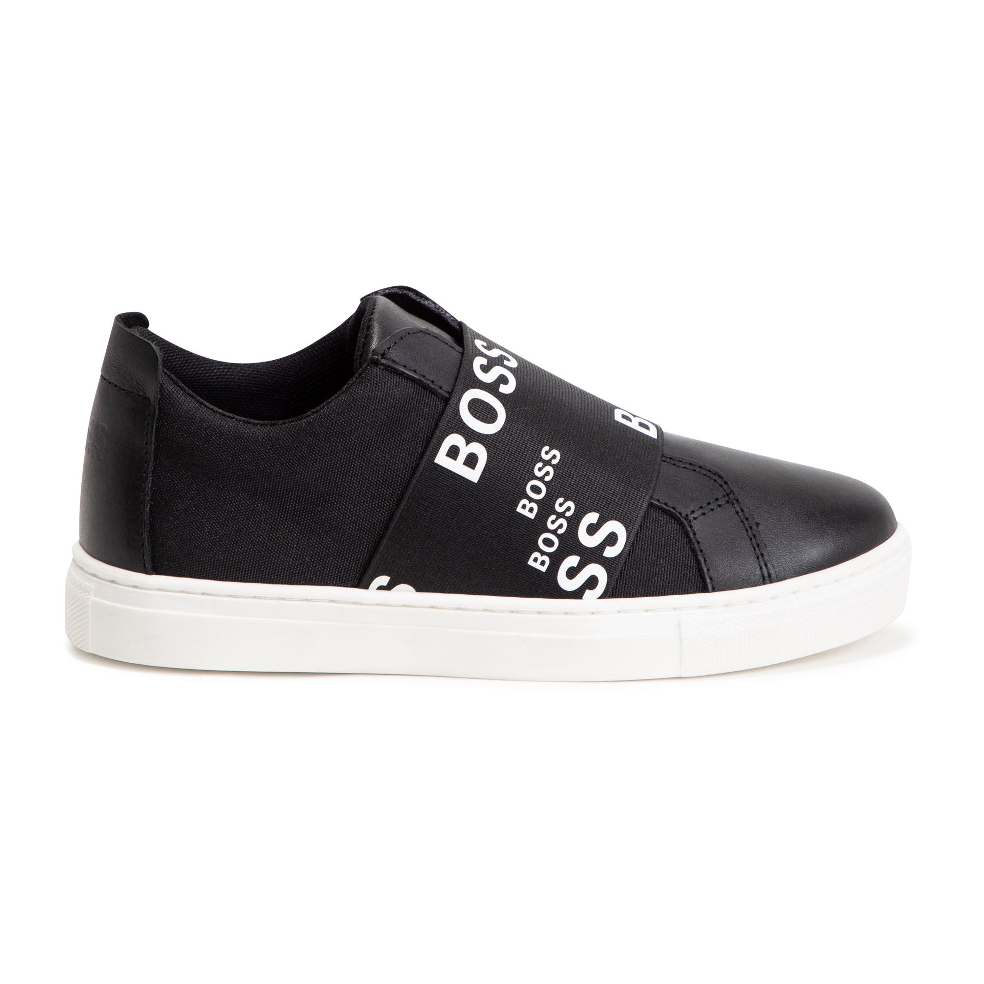HB BLACK LEATHER TRAINERS-BOSS ALLOVER