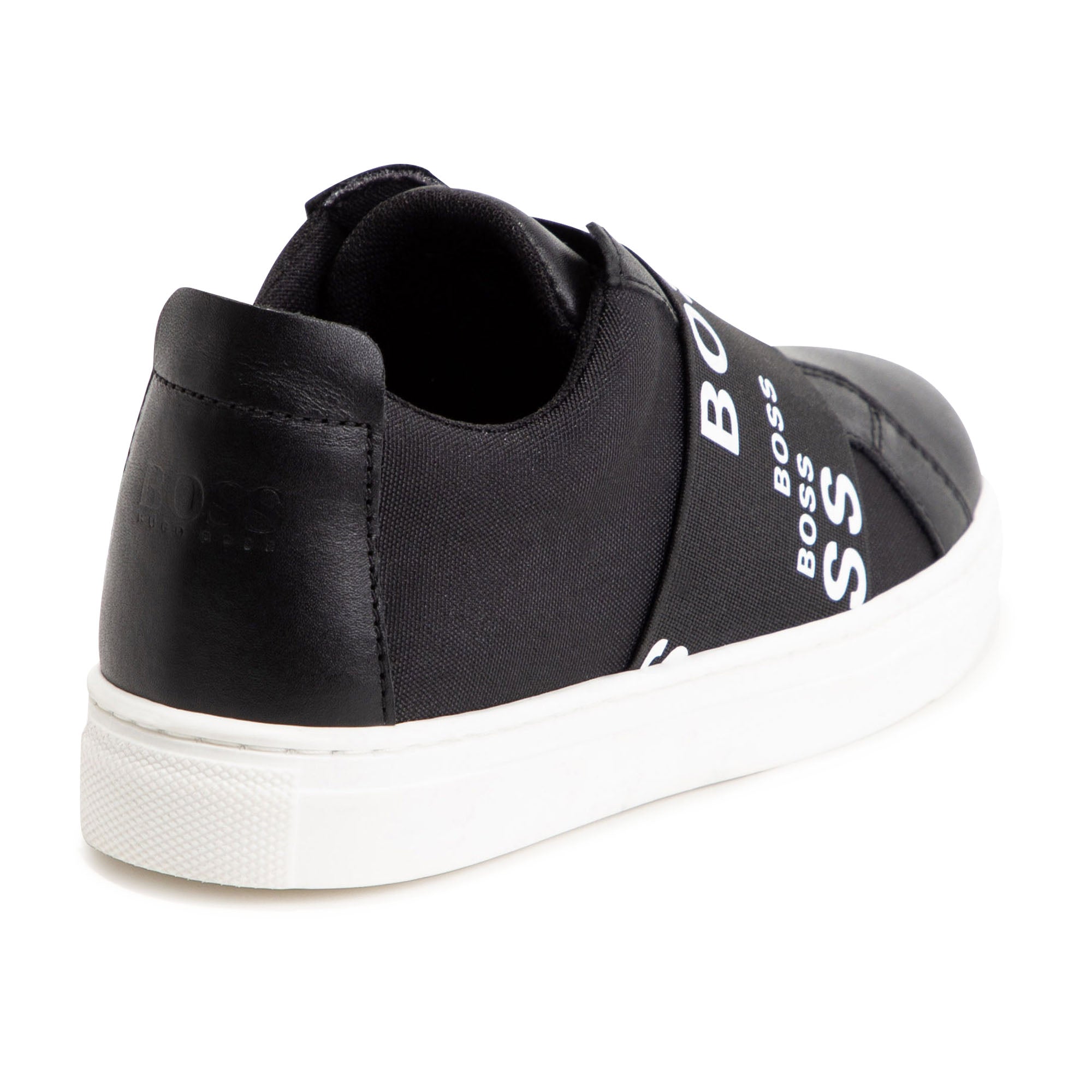 HB BLACK LEATHER TRAINERS-BOSS ALLOVER