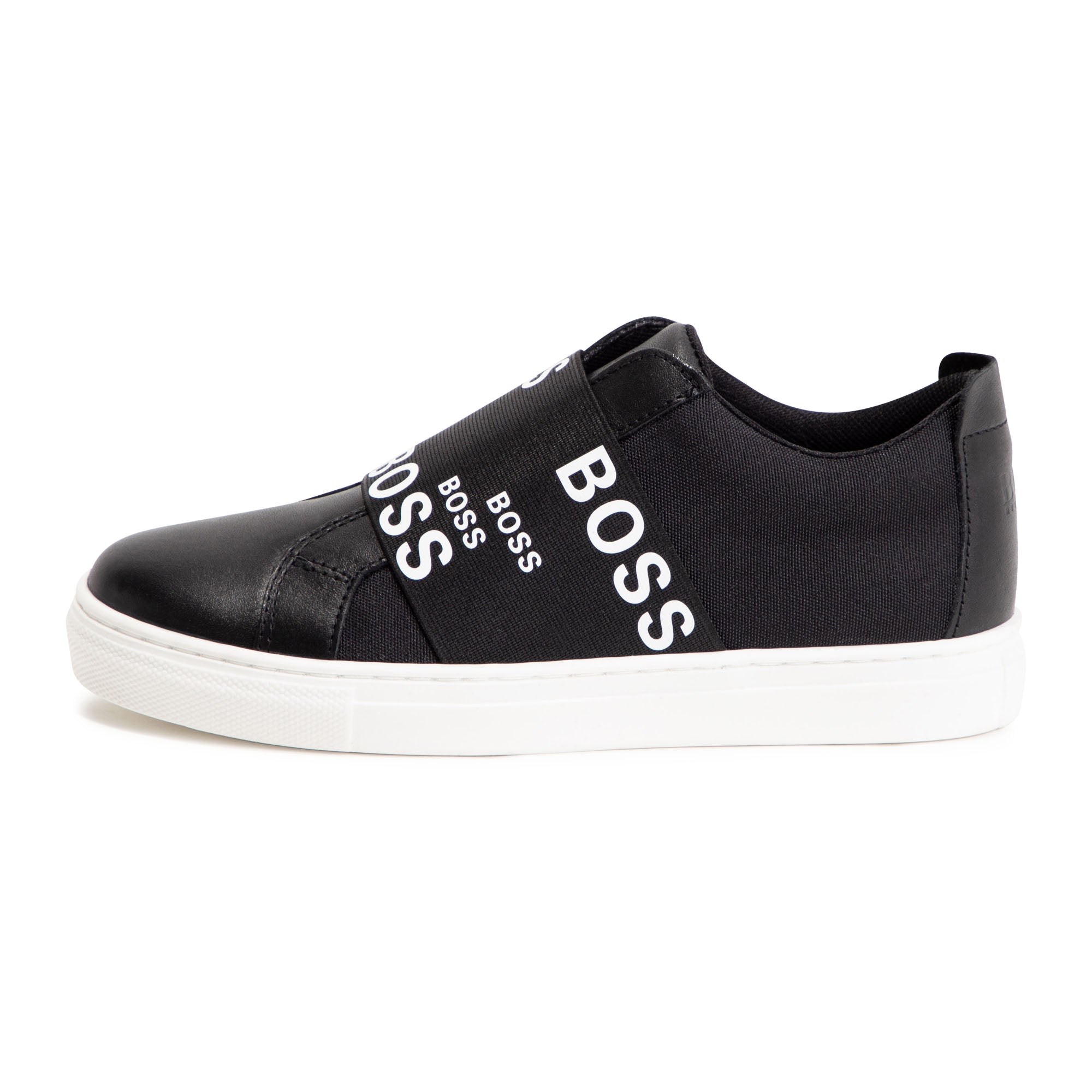HB BLACK LEATHER TRAINERS-BOSS ALLOVER