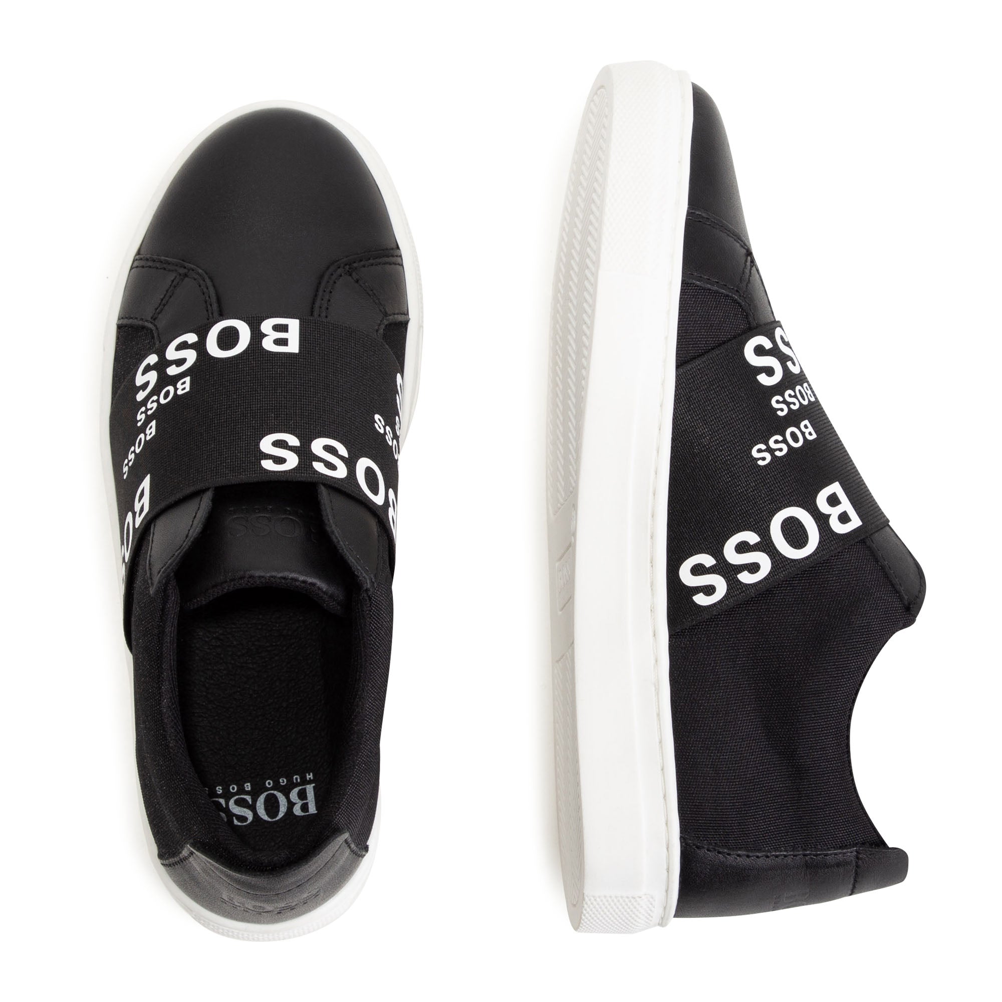 HB BLACK LEATHER TRAINERS-BOSS ALLOVER