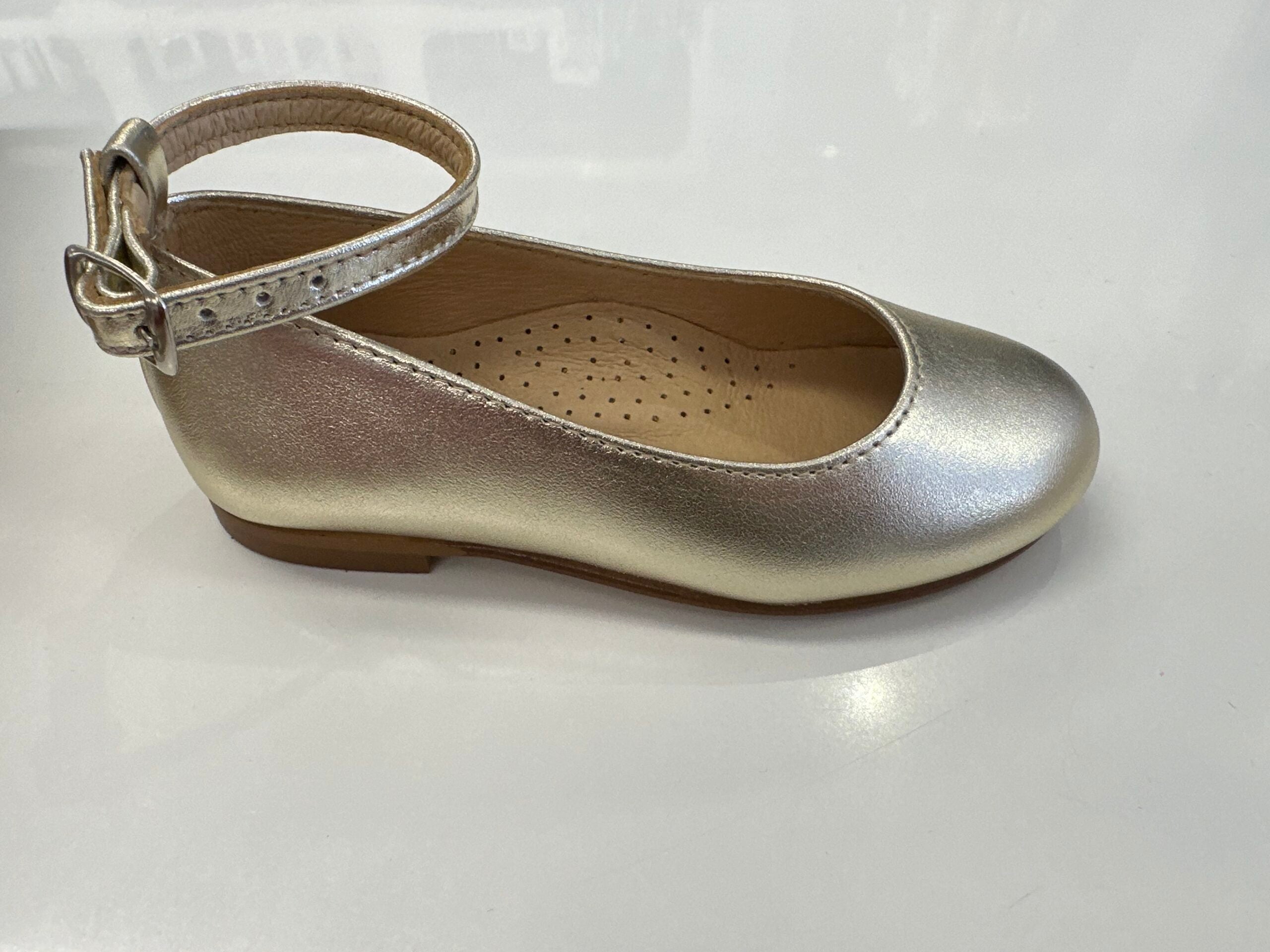 Gold Champagne Ballerina with Ankle straps and Satin Ribbon ties