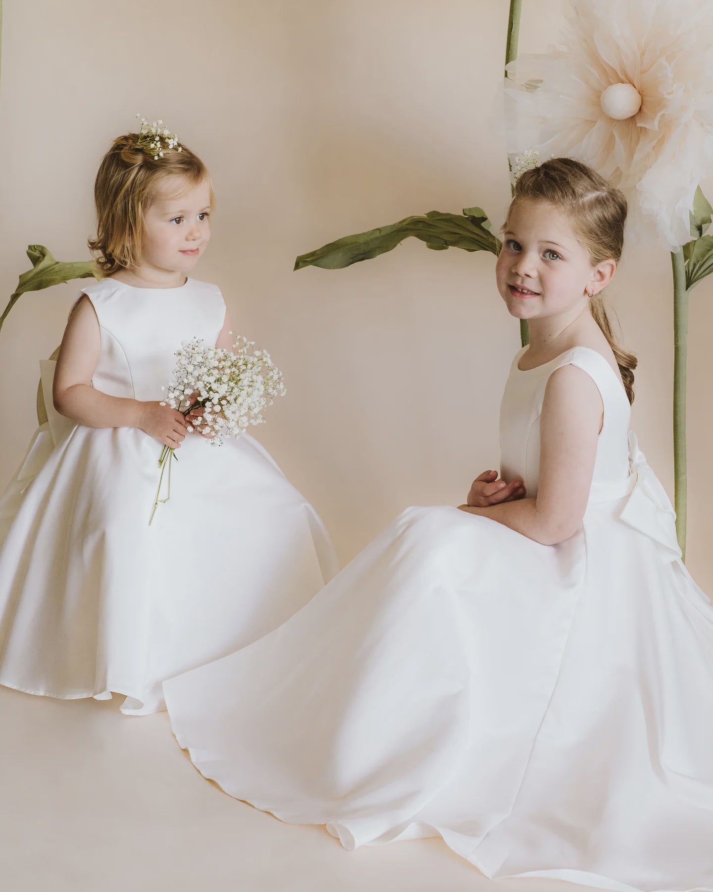 IVORY DUCHESS SATIN FULL LENGTH DRESS WITH LOW BACK 8 -14 YRS