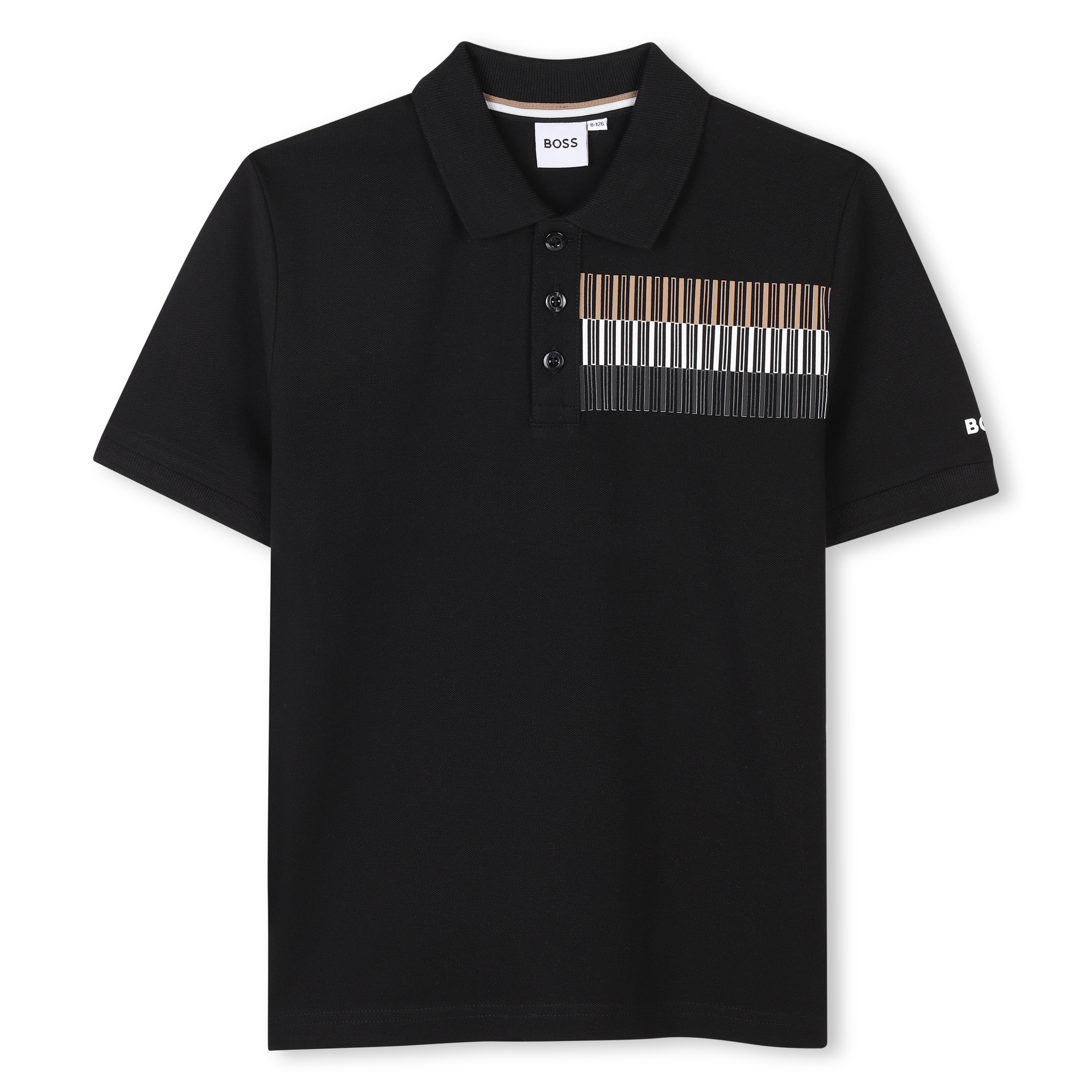 BOSS Polo with stripes on chest- Black