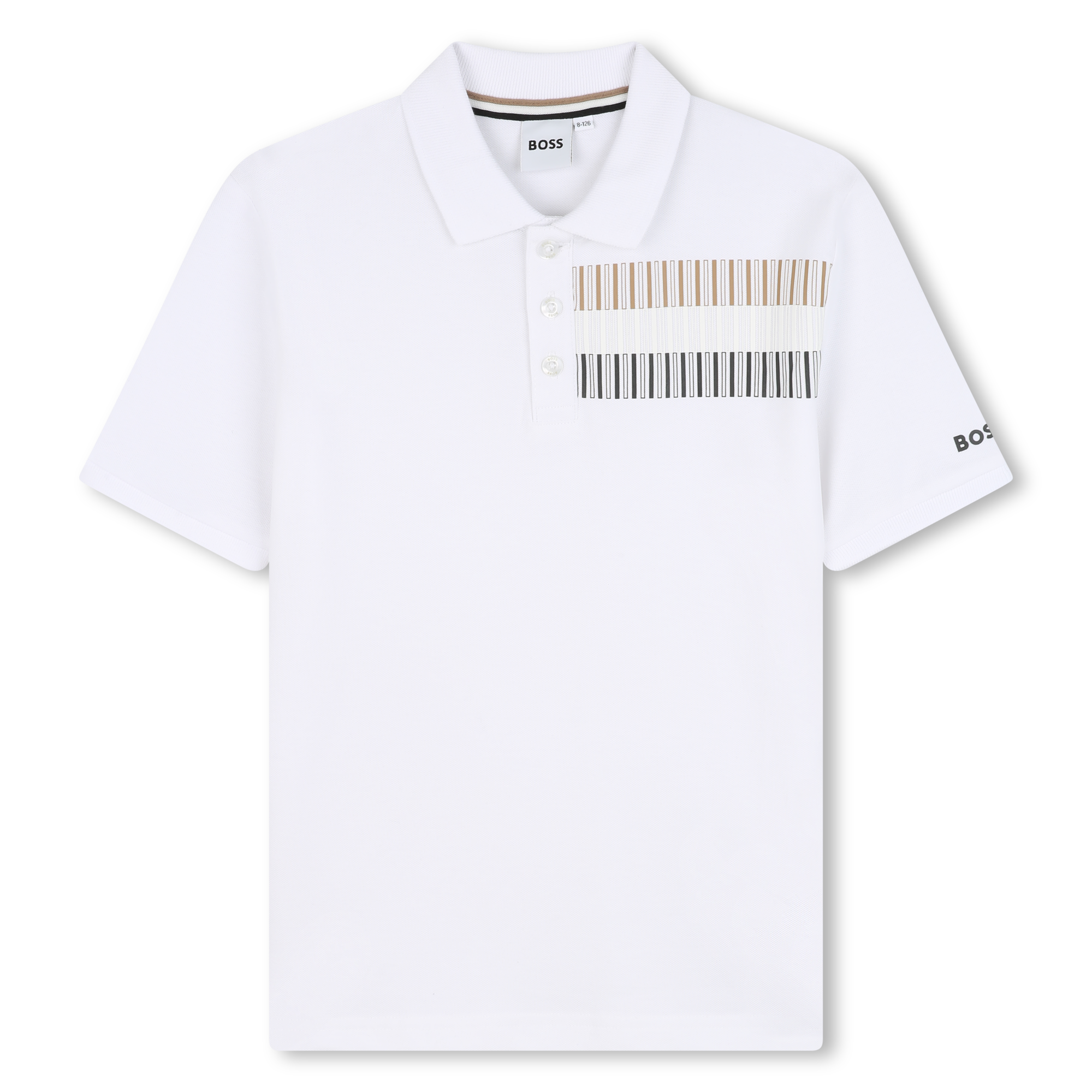 BOSS Polo with stripes on chest- White