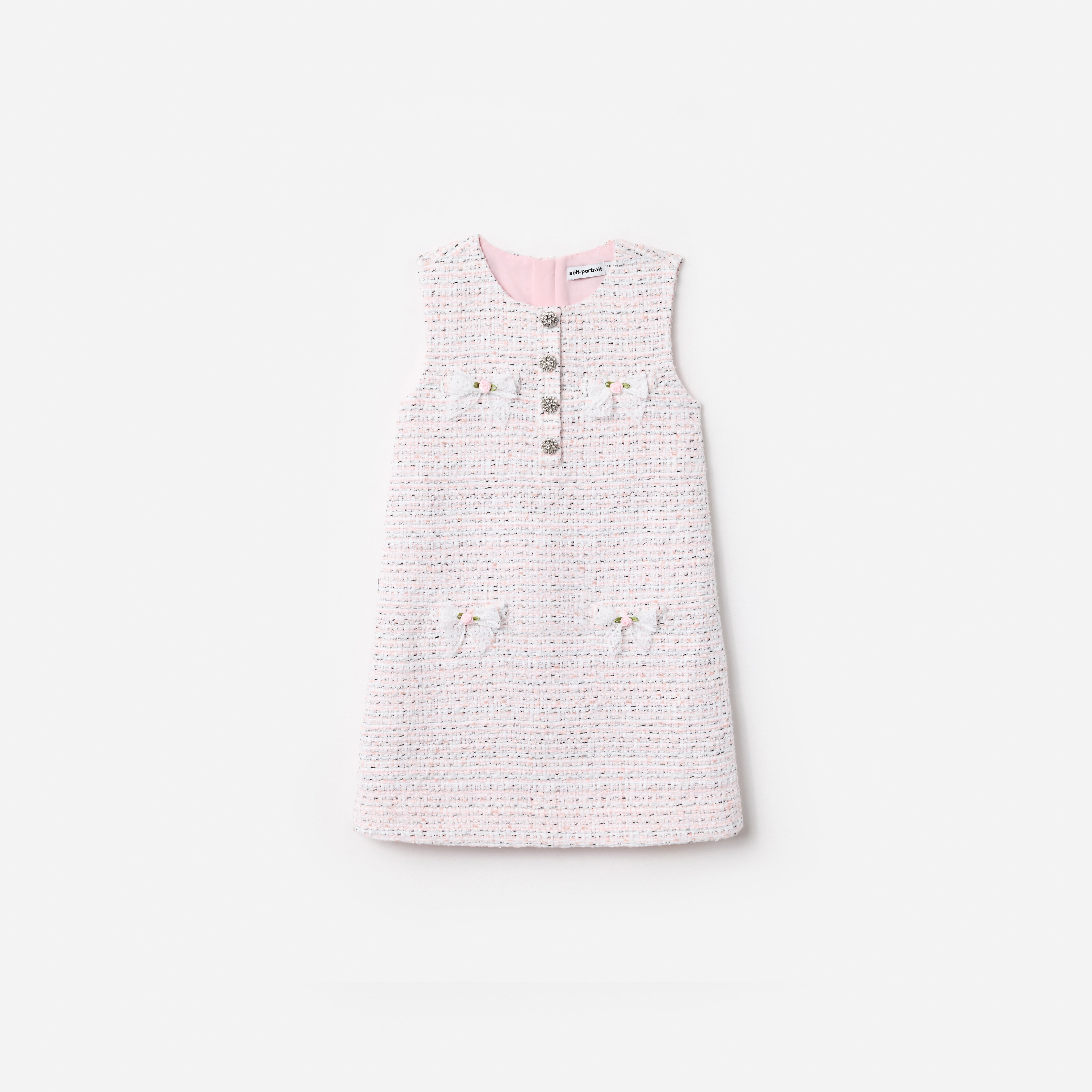 Self-Portrait Pink Boucle Lace Bow Dress
