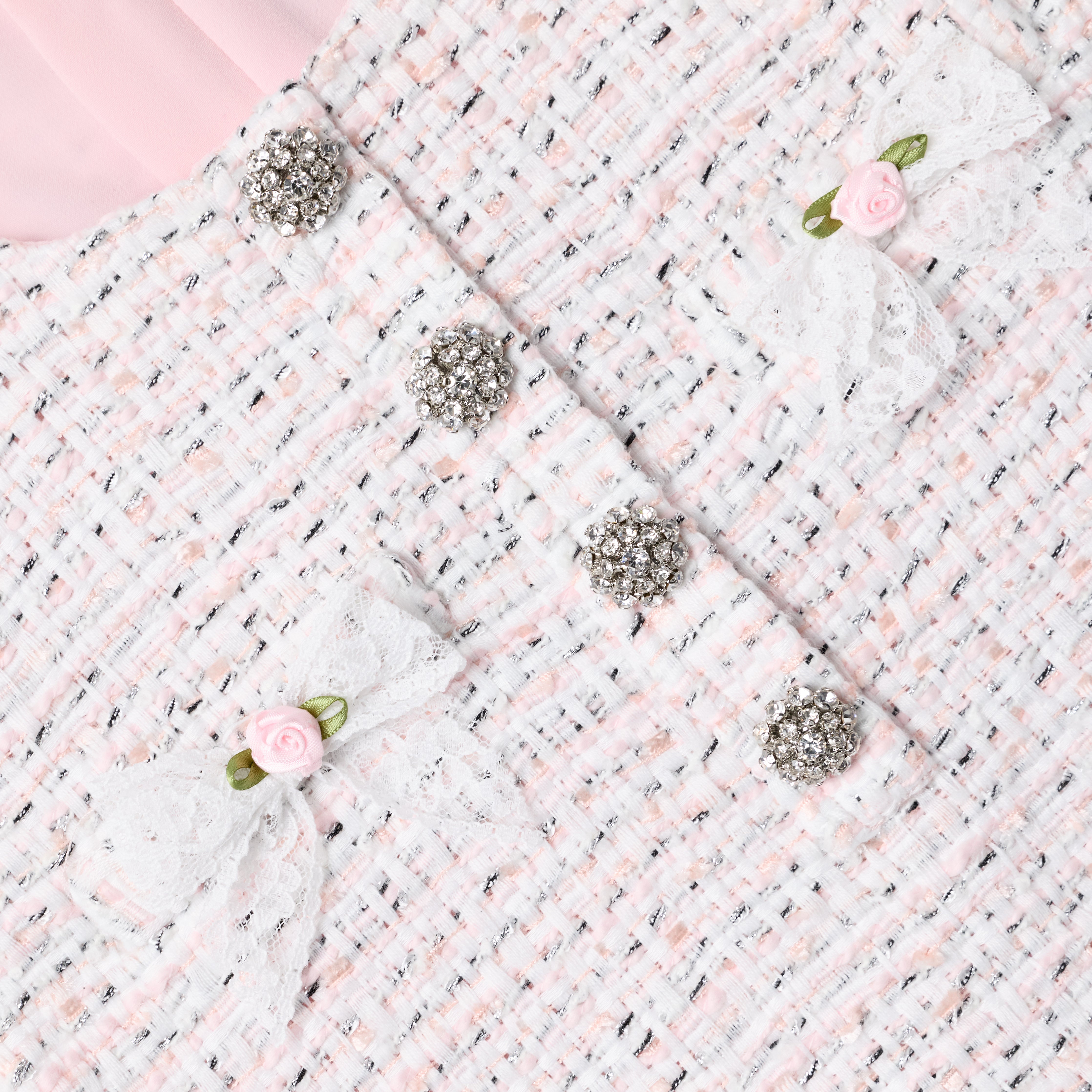 Self-Portrait Pink Boucle Lace Bow Dress