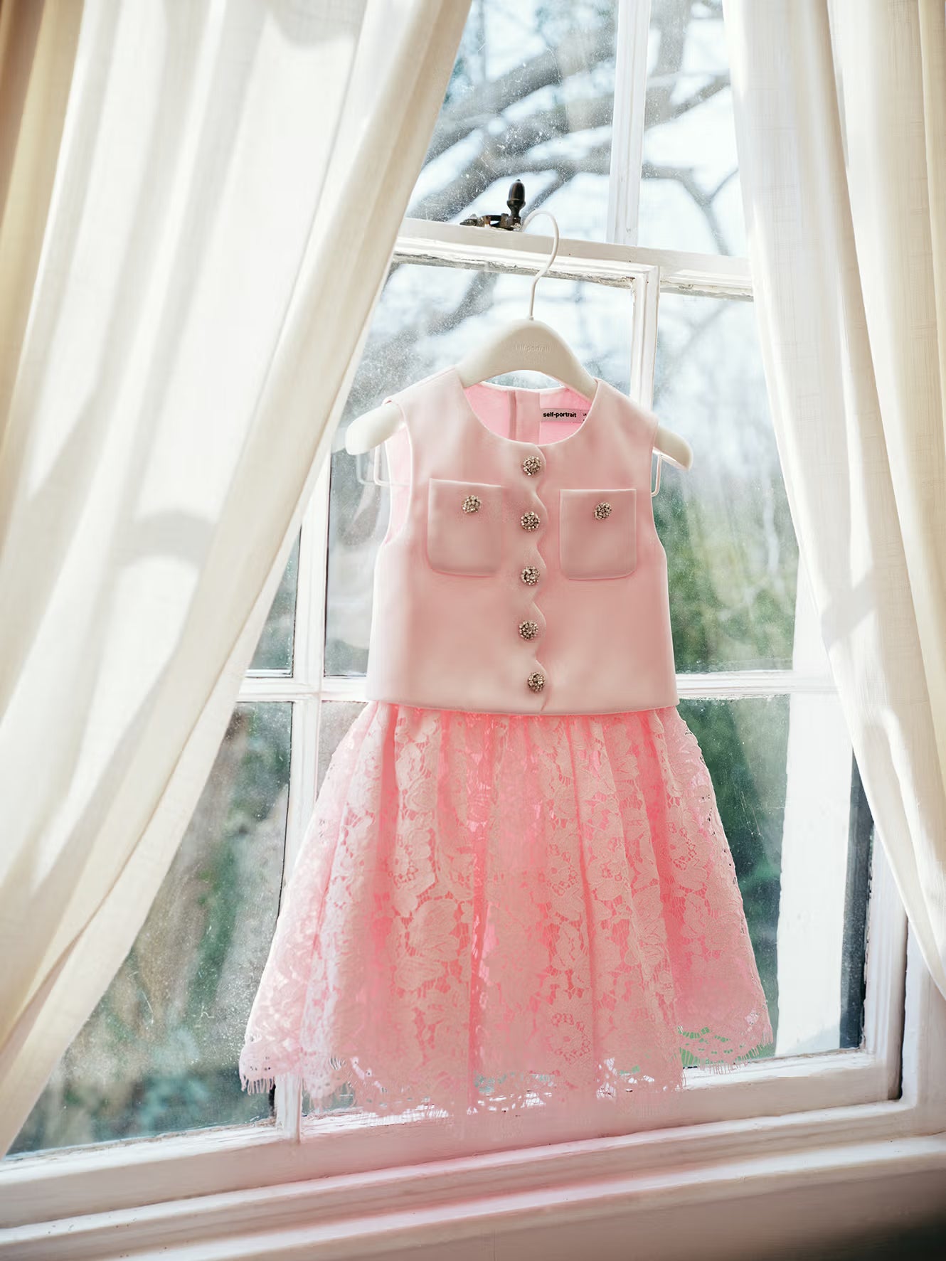 Self-Portrait Pink Satin Lace Dress