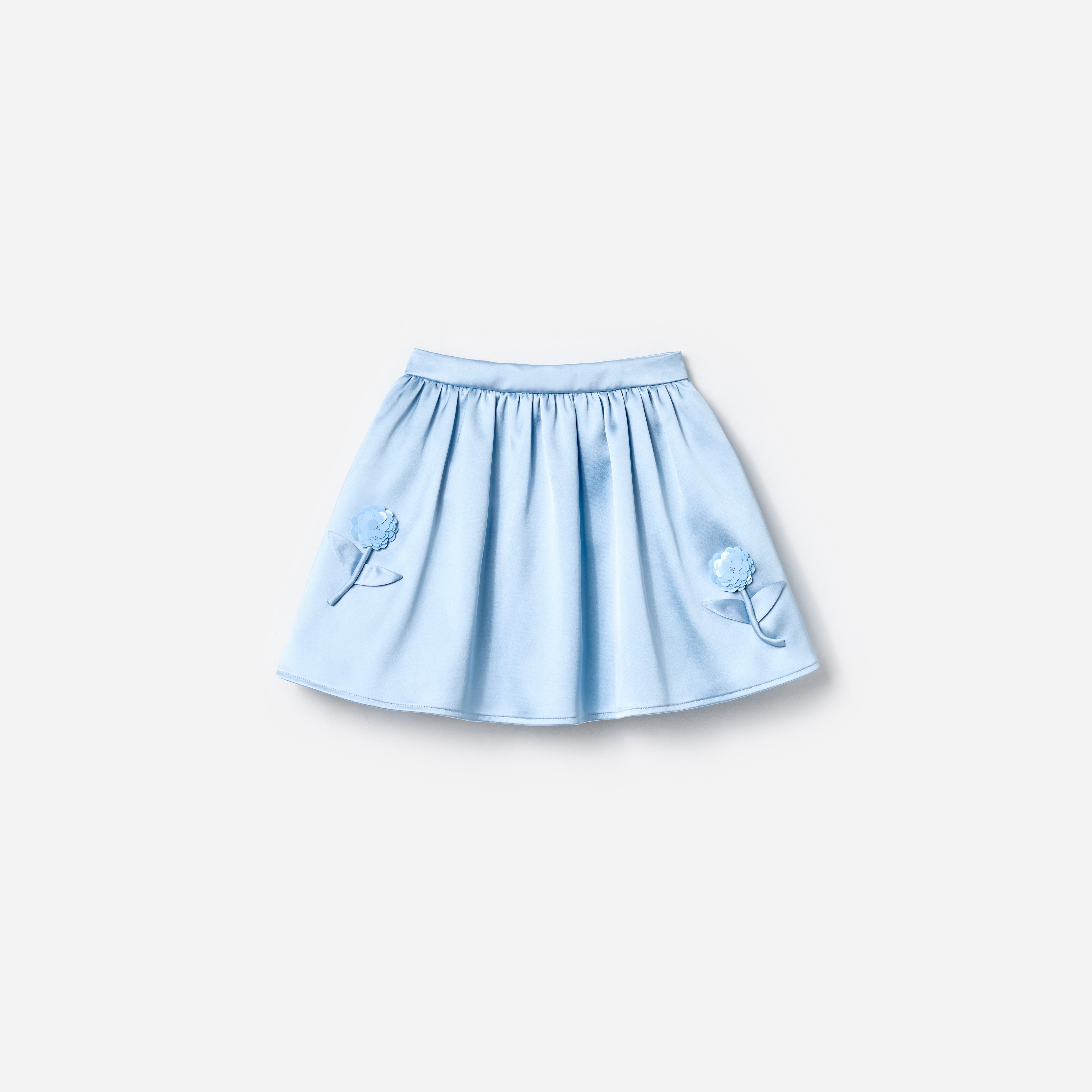 Self-Portrait Blue Satin Sequin Flower Top & Skirt Set