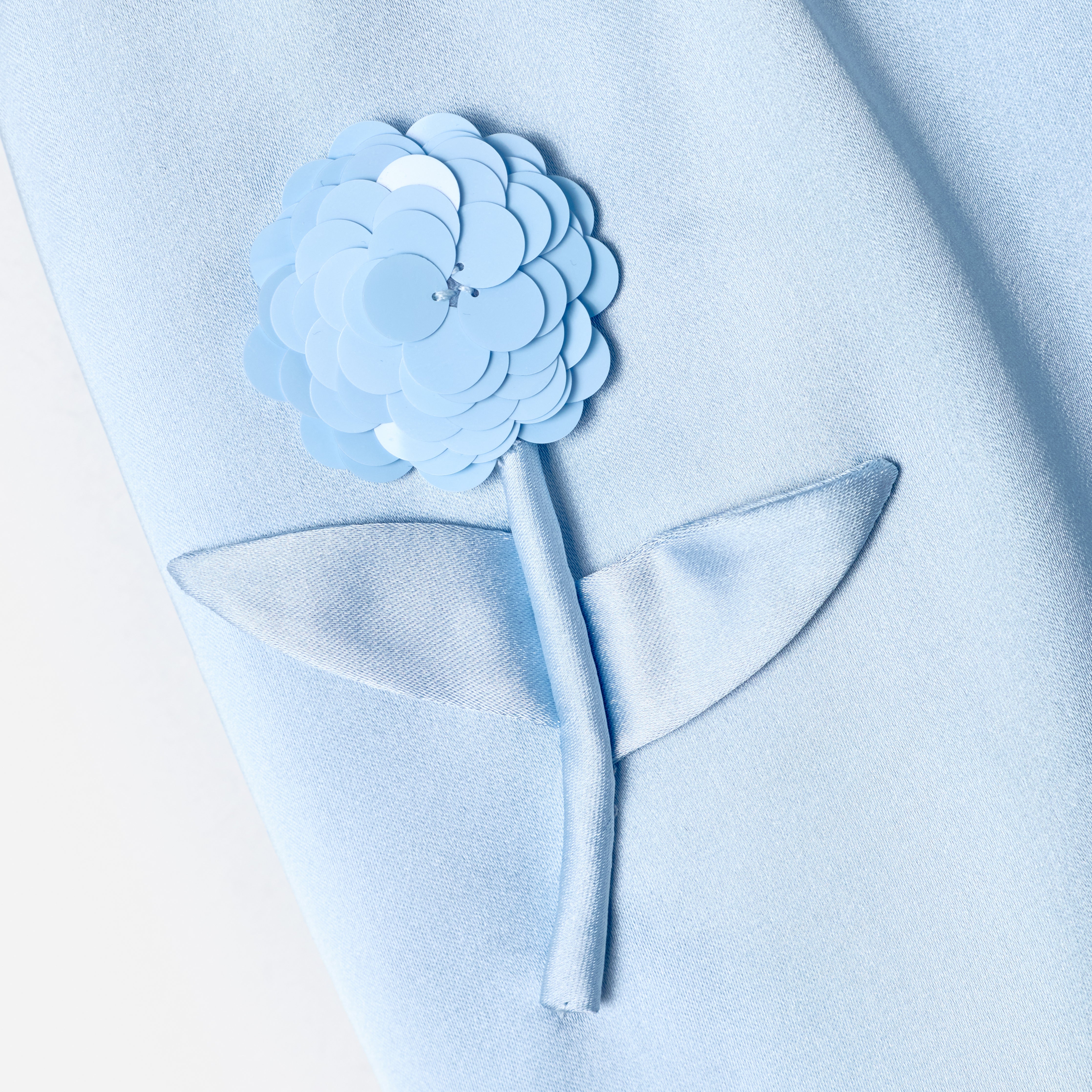 Self-Portrait Blue Satin Sequin Flower Top & Skirt Set